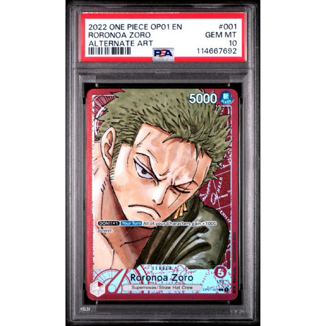PSA 10 2022 ONE PIECE OP01-ROMANCE DAWN #001 RORONOA ZORO ALTERNATE ART
