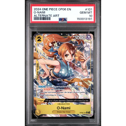 2024 ONE PIECE OP06-WINGS OF THE CAPTAIN #101 O-NAMI ALTERNATE ART PSA 10