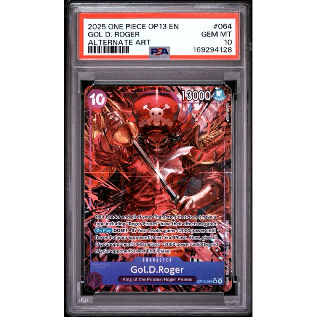 2025 ONE PIECE OP13-CARRYING ON HIS WILL #064 GOL D. ROGER ALTERNATE ART PSA 10