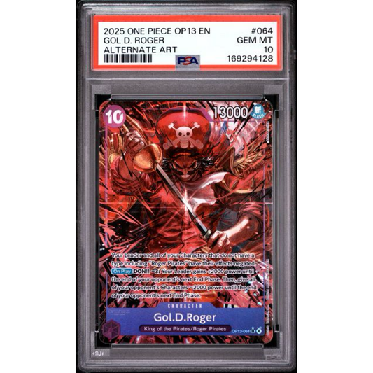 2025 ONE PIECE OP13-CARRYING ON HIS WILL #064 GOL D. ROGER ALTERNATE ART PSA 10