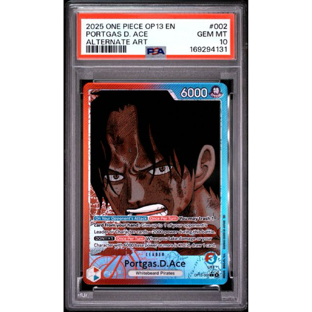 2025 ONE PIECE OP13-CARRYING ON HIS WILL #002 PORTGAS D. ACE ALTERNATE ART PSA 10