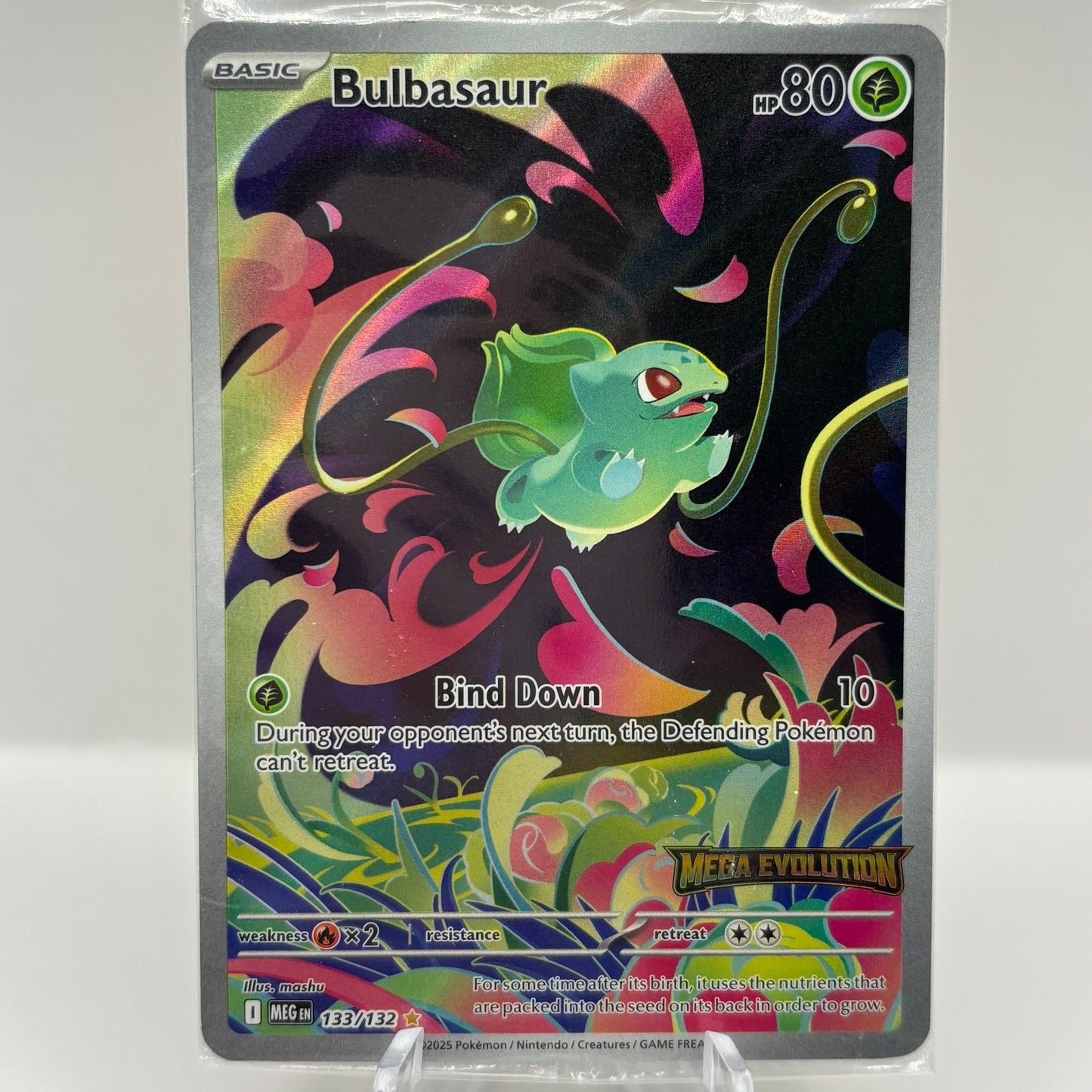 Bulbasaur - 133/132 (Mega Evolution Stamped) 
Single Card