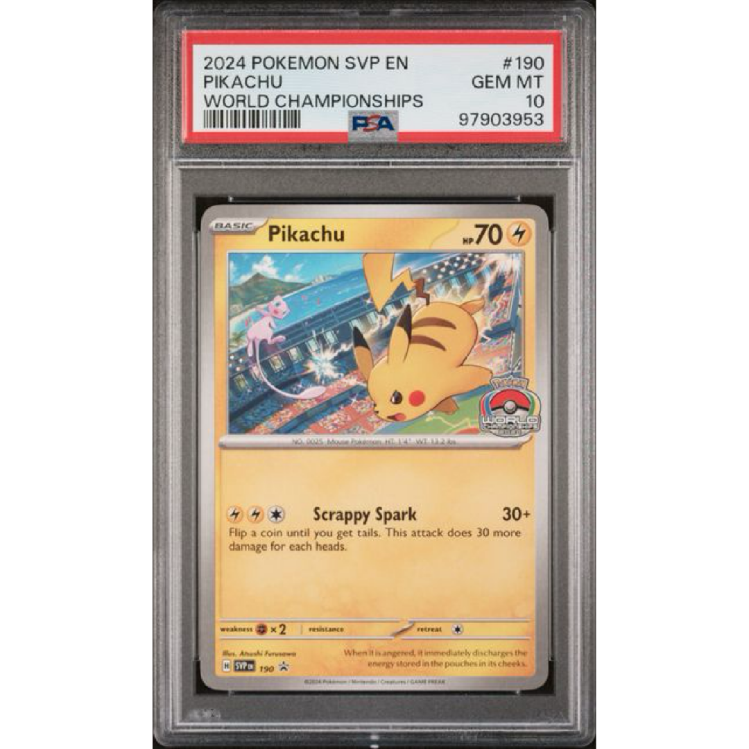 PSA 10 2024 POKEMON SVP EN-SV BLACK STAR PROMO #190 PIKACHU WORLD CHAMPIONSHIPS