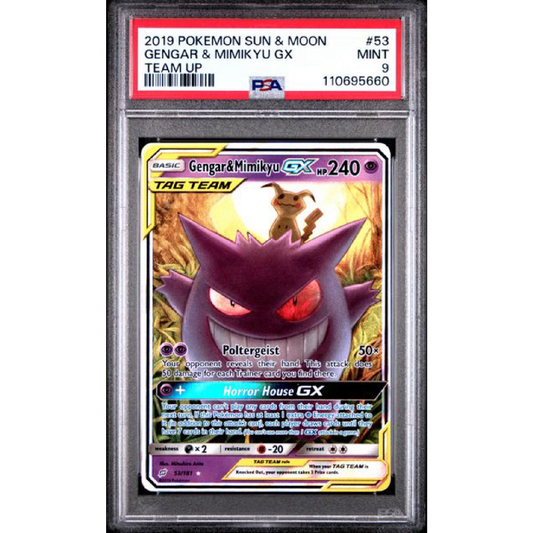 PSA 9 2019 POKEMON SUN & MOON TEAM UP #53 GENGAR & MIMIKYU GX TEAM UP