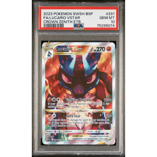 PSA 10 2023 POKEMON SWSH BLACK STAR PROMO #291 FA/LUCARIO VSTAR CROWN ZENITH ETB