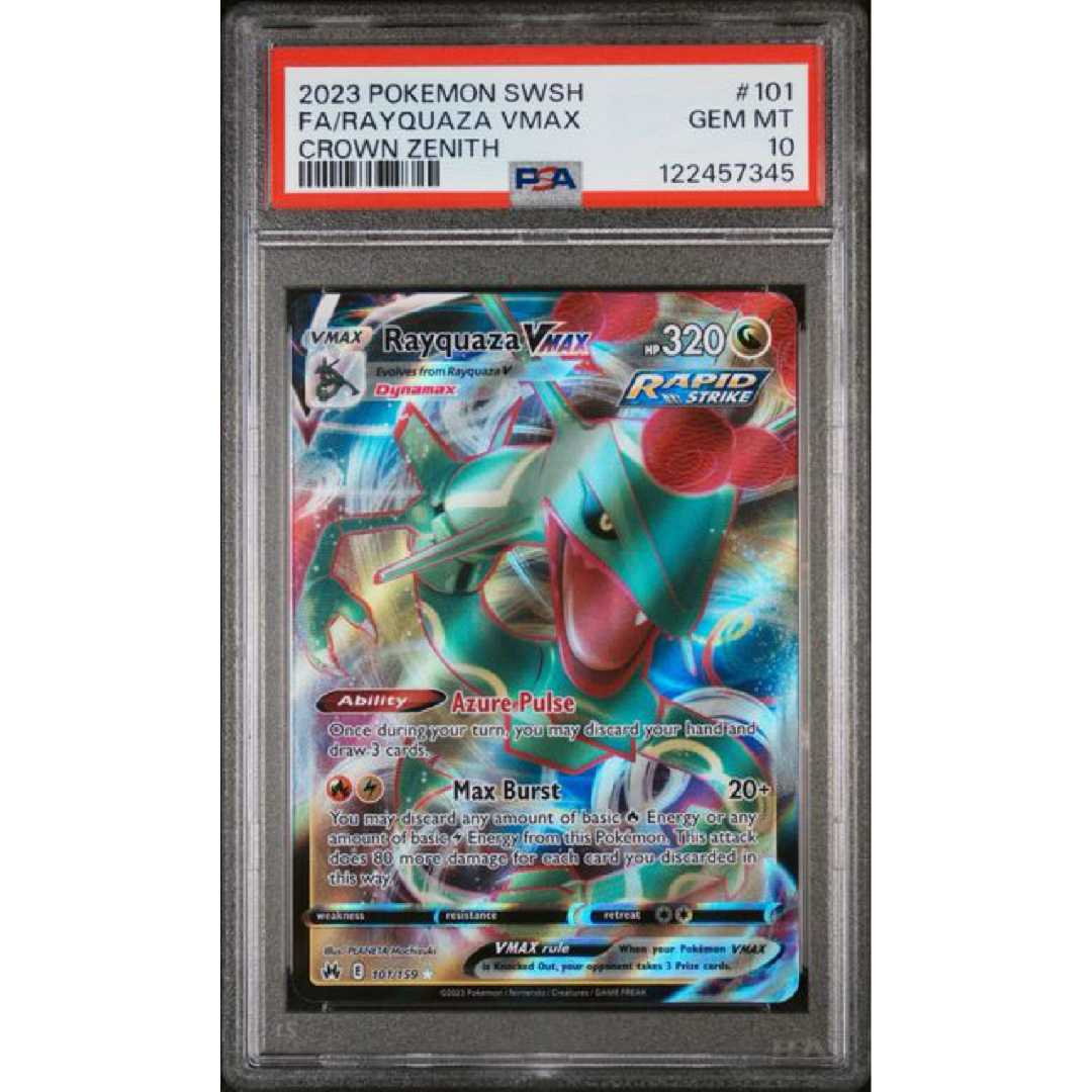 2023 POKEMON SWORD AND SHIELD CROWN ZENITH #101 FA/RAYQUAZA VMAX CROWN ZENITH PSA 10