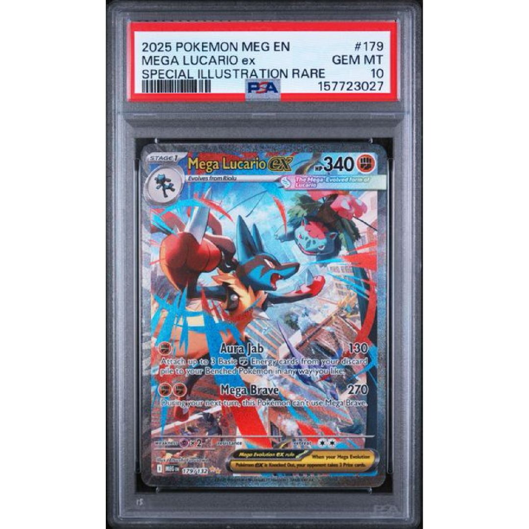 PSA 10 2025 POKEMON MEG EN-MEGA EVOLUTION #179 MEGA LUCARIO EX SPECIAL ILLUSTRATION RARE [WITH PSA BLACK GRADED GUARD]