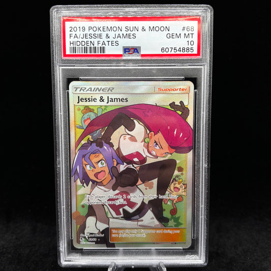 PSA 10 2019 POKEMON SUN & MOON HIDDEN FATES #68 FA/JESSIE & JAMES HIDDEN FATES