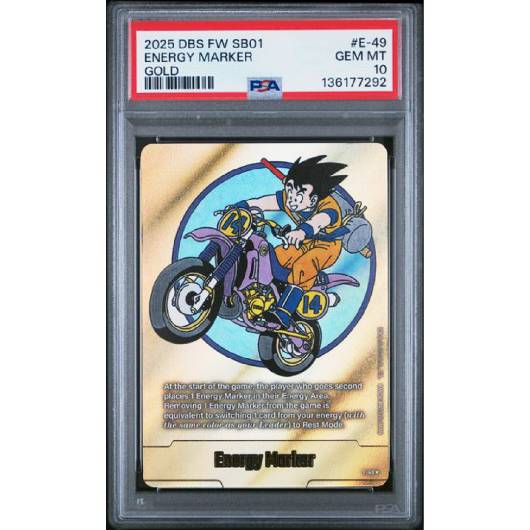 PSA 10 2025 DRAGON BALL SUPER CARD GAME FUSION WORLD MANGA BOOSTER 01 #E-49 ENERGY MARKER GOLD