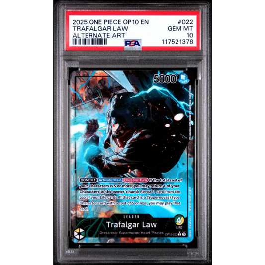 2025 ONE PIECE OP10-ROYAL BLOOD #022 TRAFALGAR LAW ALTERNATE ART PSA 10