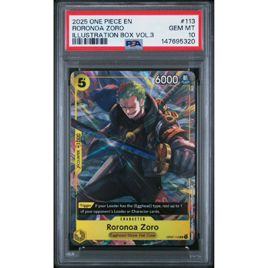 2025 ONE PIECE PROMOS #113 RORONOA ZORO ILLUSTRATION BOX VOL.3 PSA 10