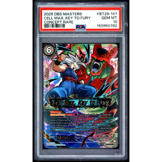 2026 DRAGON BALL SUPER CARD GAME MASTERS SERIES 29 FEARSOME RIVALS #BT29-147 CELL MAX, KEY TO FURY CONCEPT RARE PSA 10