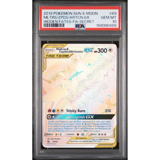 2019 POKEMON SUN & MOON HIDDEN FATES #69 MLTRS/ZPDS/ARTCN.GX HIDDEN FATES-FA-SECRET PSA 10