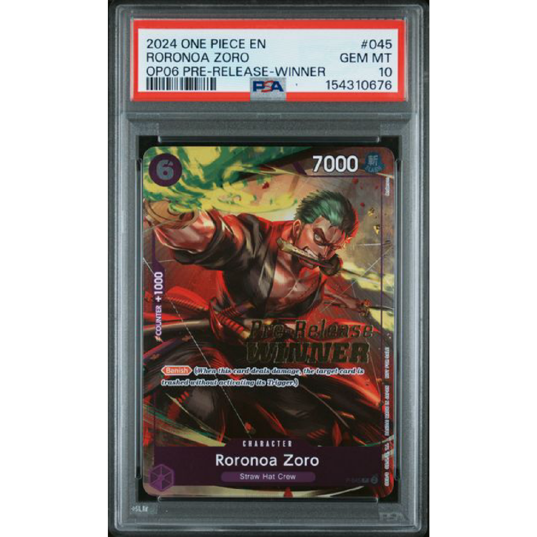 2024 ONE PIECE PROMOS #045 RORONOA ZORO OP06 PRE-RELEASE-WINNER PSA 10
