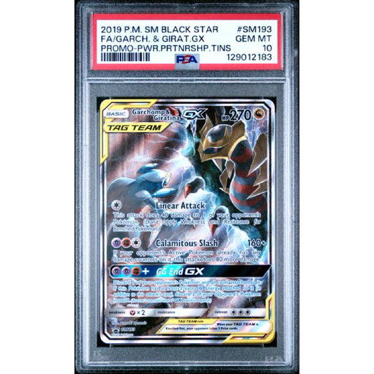 PSA 10 2019 POKEMON SM BLACK STAR PROMO #SM193 FA/GARCH. & GIRAT.GX PROMO-PWR.PRTNRSHP.TINS