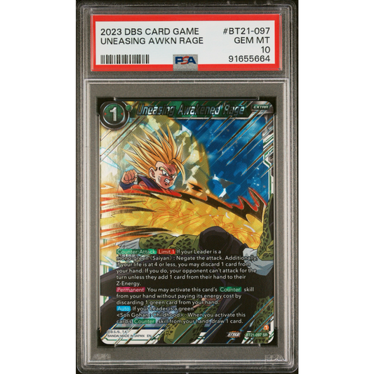 PSA 10 2023 DRAGON BALL SUPER CARD GAME SERIES 21 WILD RESURGENCE #BT21-097 UNEASING
AWKN RAGE