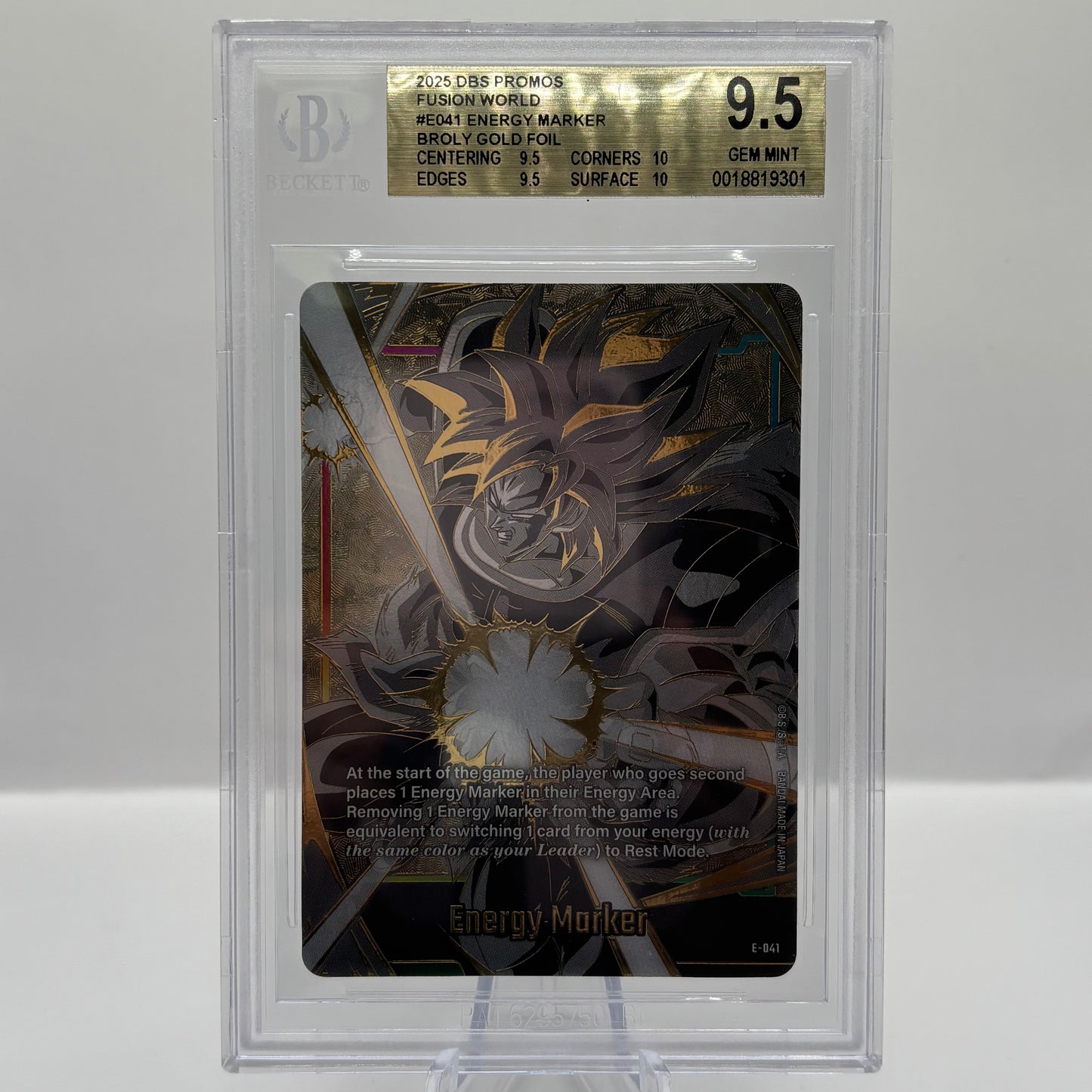 BGS 9.5 DBS PR 2025 Fusion World #E041 Energy Marker Broly Gold Foil #0018819301