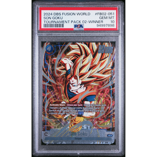 PSA 10 2024 DRAGON BALL SUPER CARD GAME FUSION WORLD TOURNAMENT PACK 02-WINNER
#FB02-051 SON GOKU
