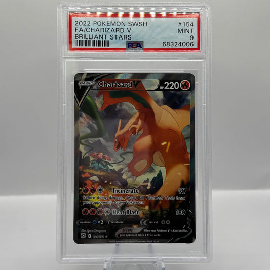PSA 9 2022 POKEMON SWORD & SHIELD BRILLIANT STARS #154 FA/CHARIZARD V BRILLIANT STARS