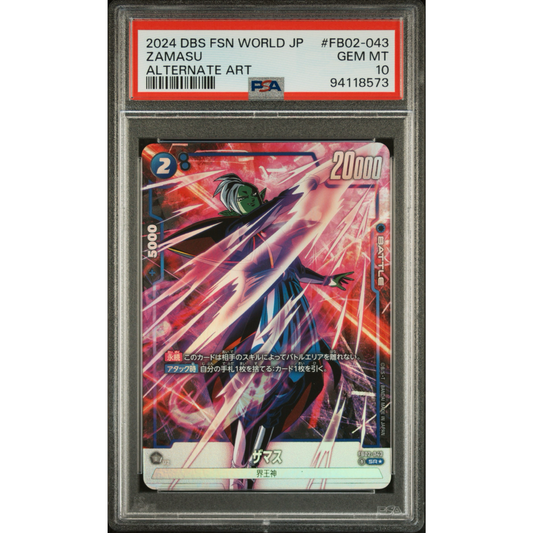PSA 10 2024 DRAGON BALL SUPER CARD GAME FUSION WORLD JAPANESE BLAZING AURA #FB02-043
ZAMASU ALTERNATE ART