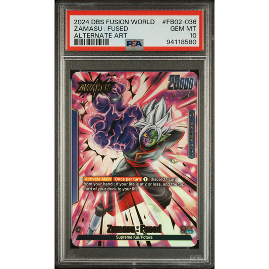 PSA 10 2024 DRAGON BALL SUPER CARD GAME FUSION WORLD BLAZING AURA #FB02-036 ZAMASU:
FUSED ALTERNATE ART