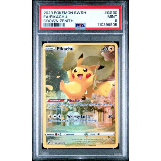 2023 POKEMON SWORD AND SHIELD CROWN ZENITH #GG30 FA/PIKACHU CROWN ZENITH CERT 110399505 PSA9