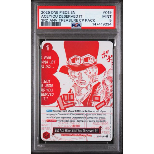 2025 ONE PIECE 3RD ANNIVERSARY! ONE PIECE CARD TREASURE CAMPAIGN PACK #019 ACE/YOU DESERVED IT PSA 9