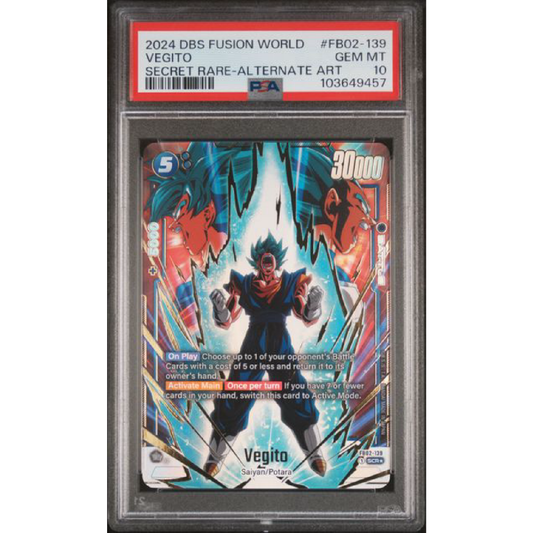 2024 DRAGON BALL SUPER CARD GAME FUSION WORLD BLAZING AURA #FB02-139 VEGITO SECRET RARE-ALTERNATE ART PSA 10