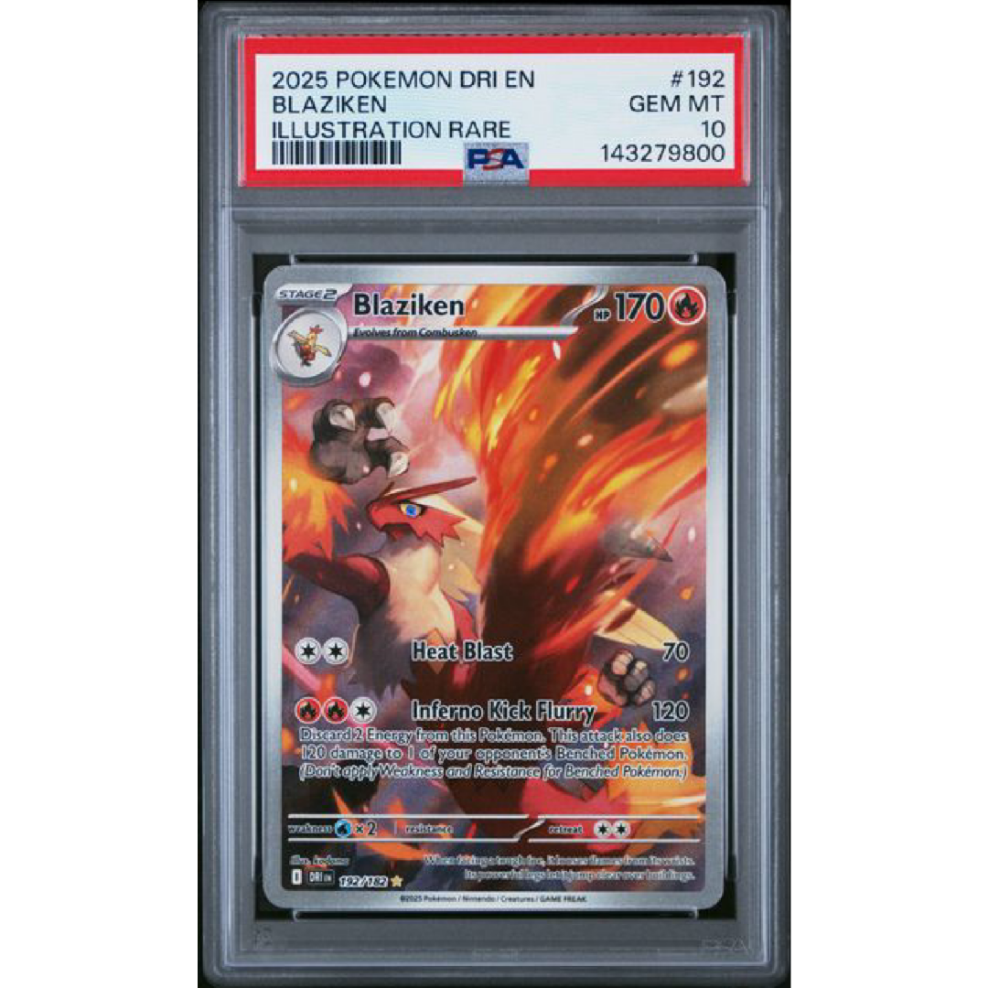 2025 POKEMON DRI EN-DESTINED RIVALS #192 BLAZIKEN ILLUSTRATION RARE PSA 10