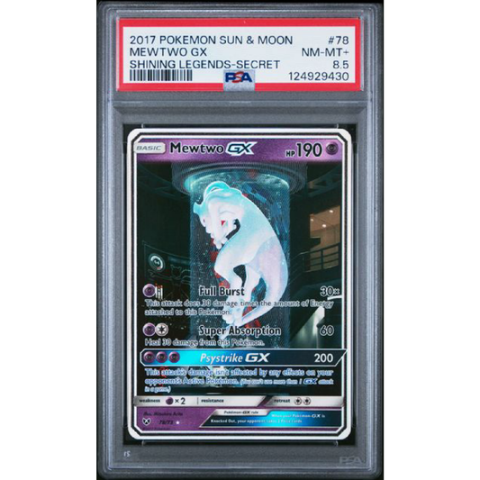 2017 POKEMON SUN & MOON SHINING LEGENDS #78 MEWTWO GX SHINING LEGENDS-SECRET PSA 8.5