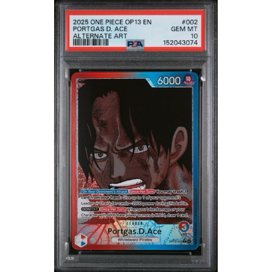PSA 10 2025 ONE PIECE OP13-CARRYING ON HIS WILL #002 PORTGAS D. ACE ALTERNATE ART