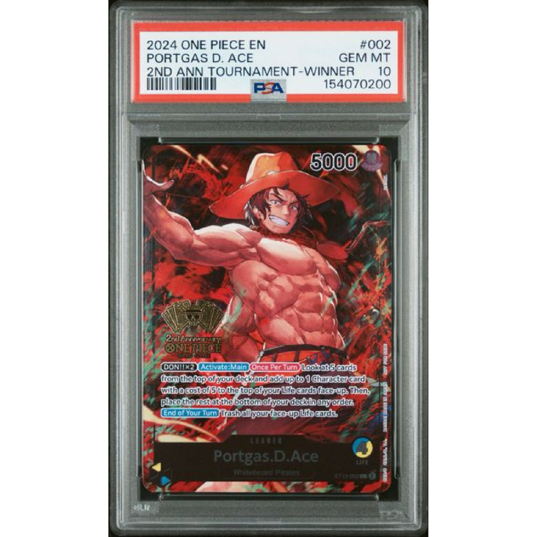 2024 ONE PIECE PROMOS #002 PORTGAS D. ACE 2ND ANN TOURNAMENT-WINNER PSA 10