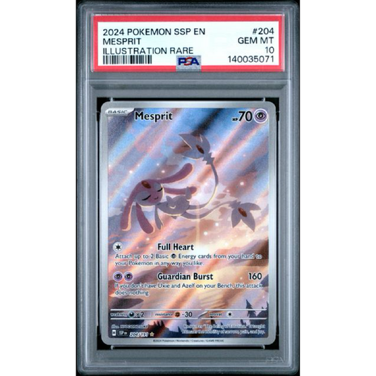 2024 POKEMON SSP EN-SURGING SPARKS #204 MESPRIT ILLUSTRATION RARE PSA 10
