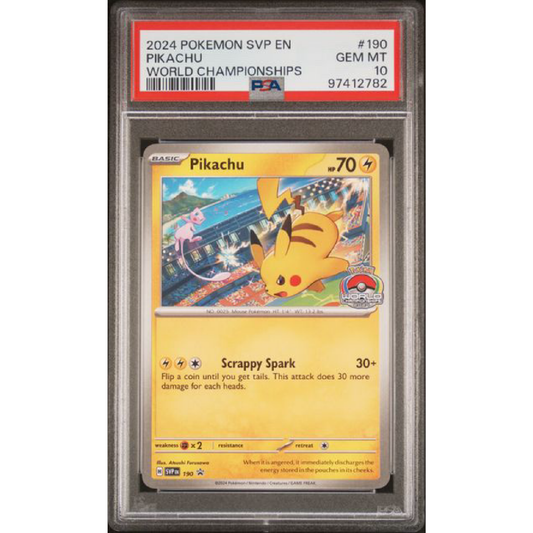 2024 POKEMON SVP EN-SV BLACK STAR PROMO #190 PIKACHU WORLD CHAMPIONSHIPS PSA 10