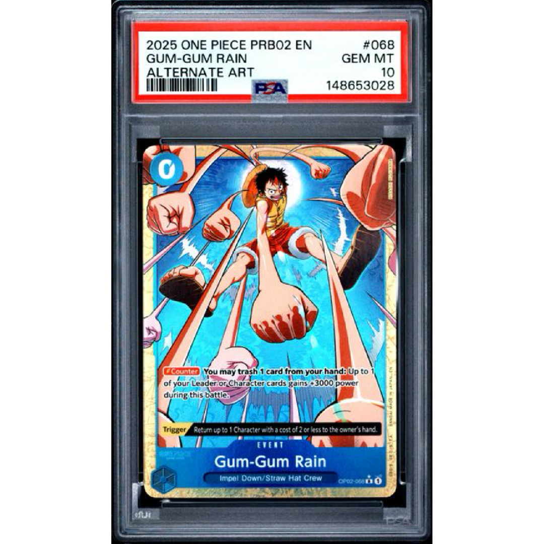 2025 ONE PIECE PRB02-PREMIUM BOOSTER -ONE PIECE CARD THE BEST- VOL.2 #068 GUM-GUM RAIN ALTERNATE ART PSA 10