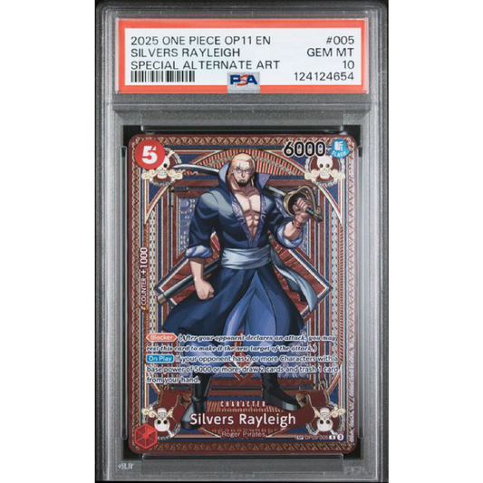PSA 10 2025 ONE PIECE OP11-A FIST OF DIVINE SPEED #005 SILVERS RAYLEIGH SPECIAL ALTERNATE ART