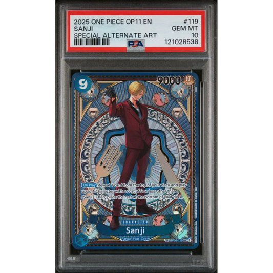 PSA 10 2025 ONE PIECE OP11-A FIST OF DIVINE SPEED #119 SANJI SPECIAL ALTERNATE ART