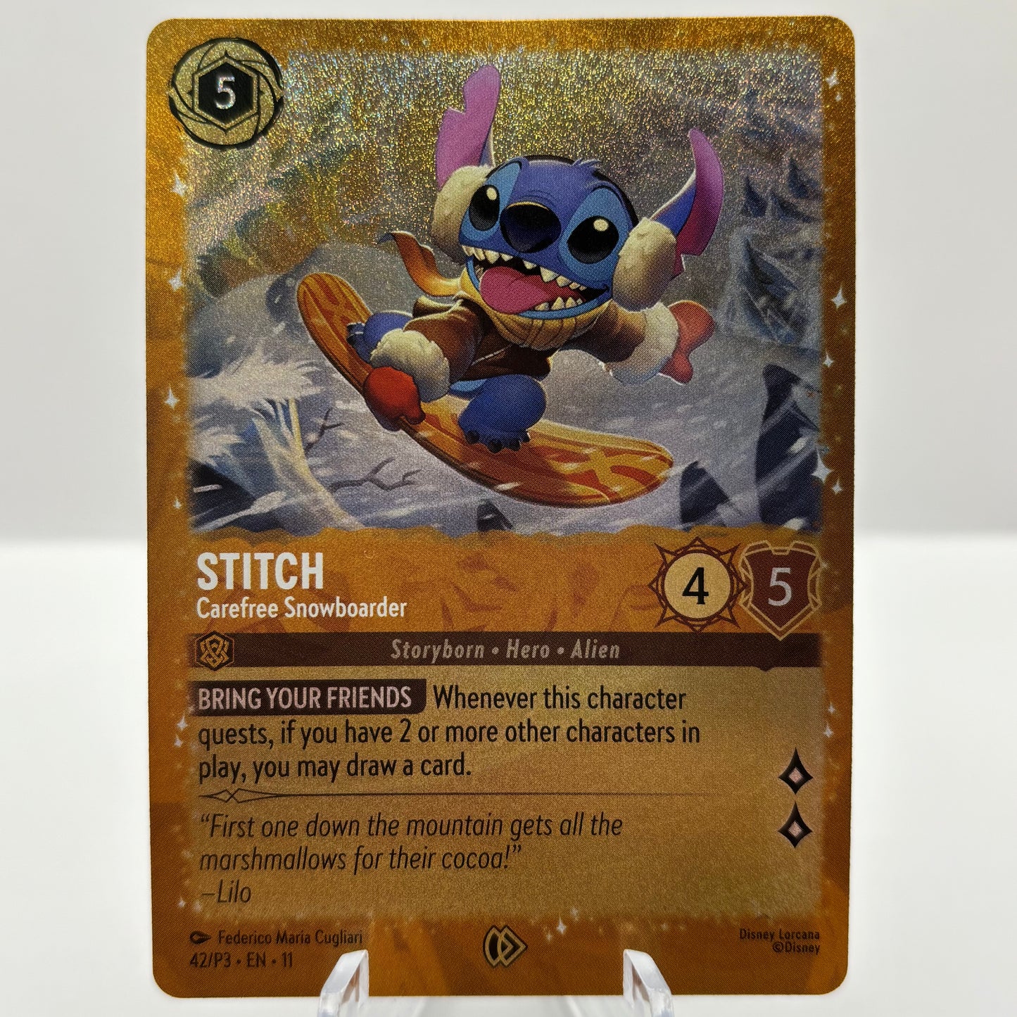 Stitch - Carefree Snowboarder - Disney Lorcana Unsealed Pr Single Card