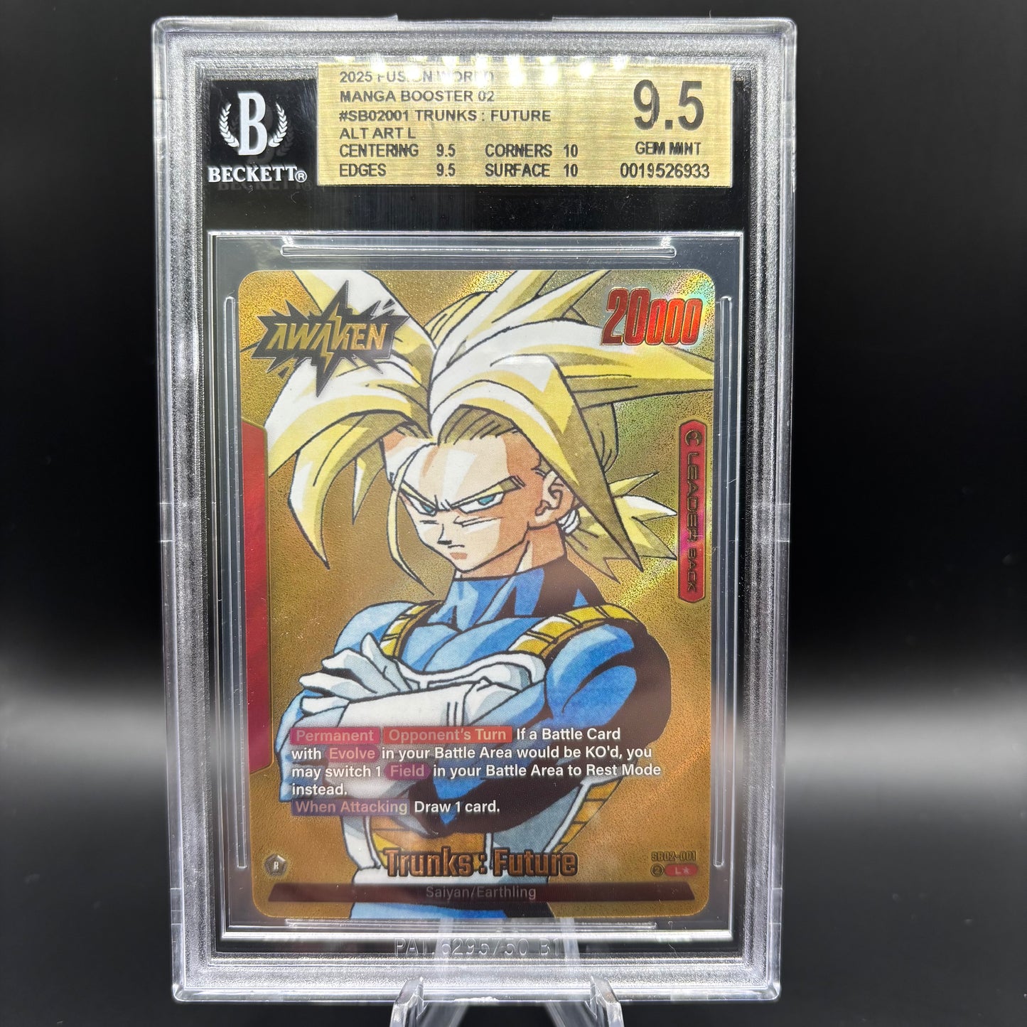 Beckett 9.5 2025 Fusion World Manga Booster SB02-001 Gold Trunks:Future Alt Art Leader
