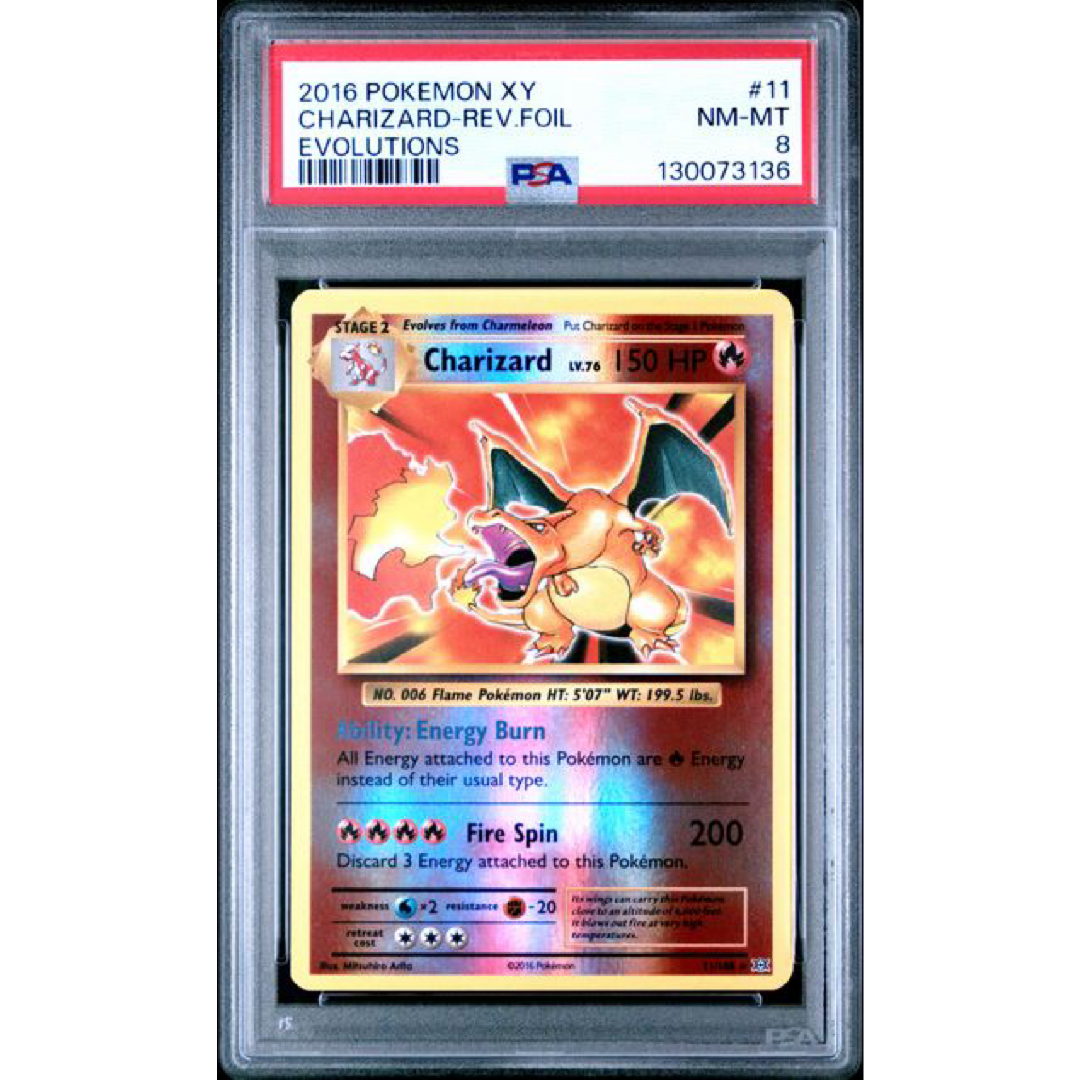 2016 POKEMON XY EVOLUTIONS #11 CHARIZARD-REV.FOIL EVOLUTIONS PSA8