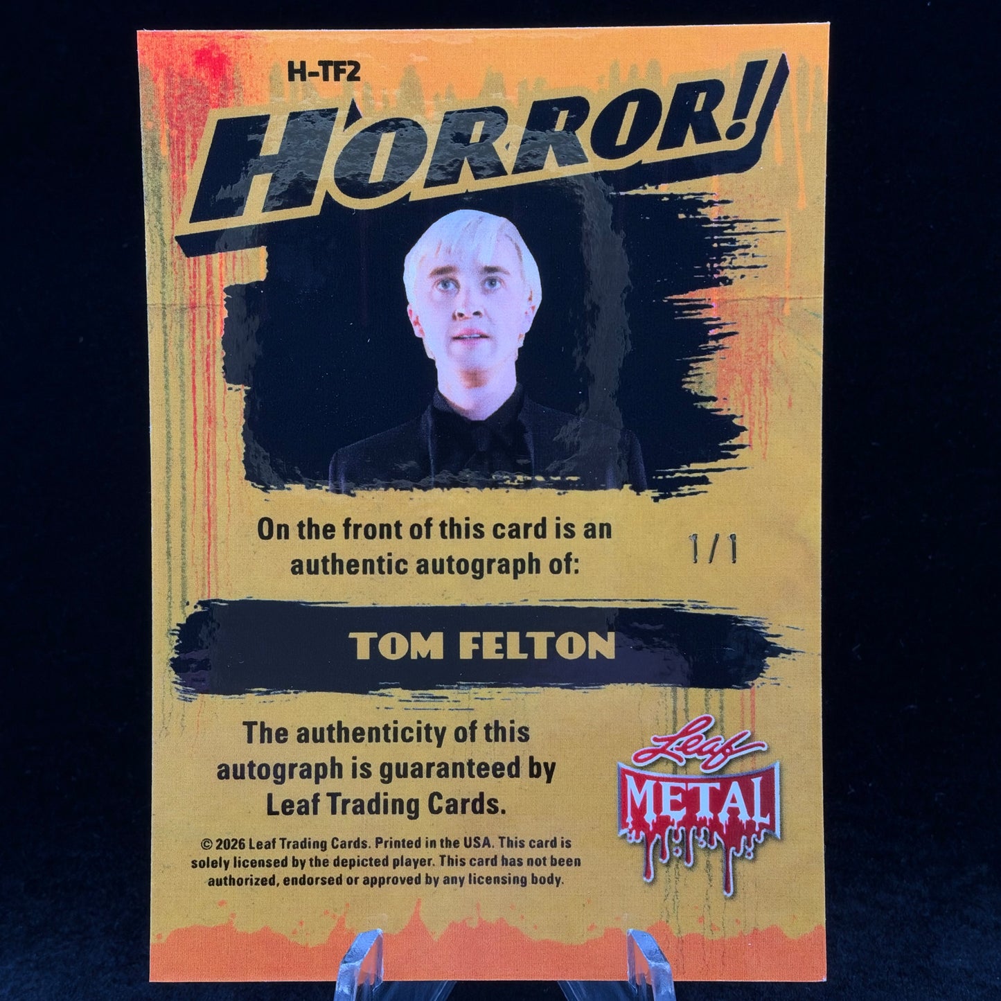 Leaf Metal Horror! Autograph Tom Felton 1 Of 1 Single Card [W/ One Touch Magnetic Case]