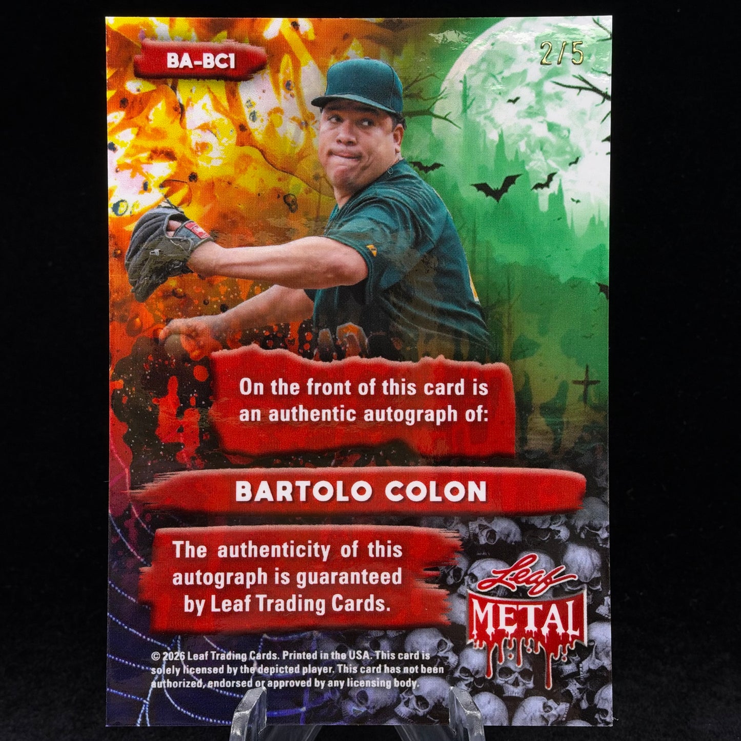 Leaf Metal Horror! Autograph Bartolo Colon 2 Of 5 Single Card [W/ One Touch Magnetic Case]