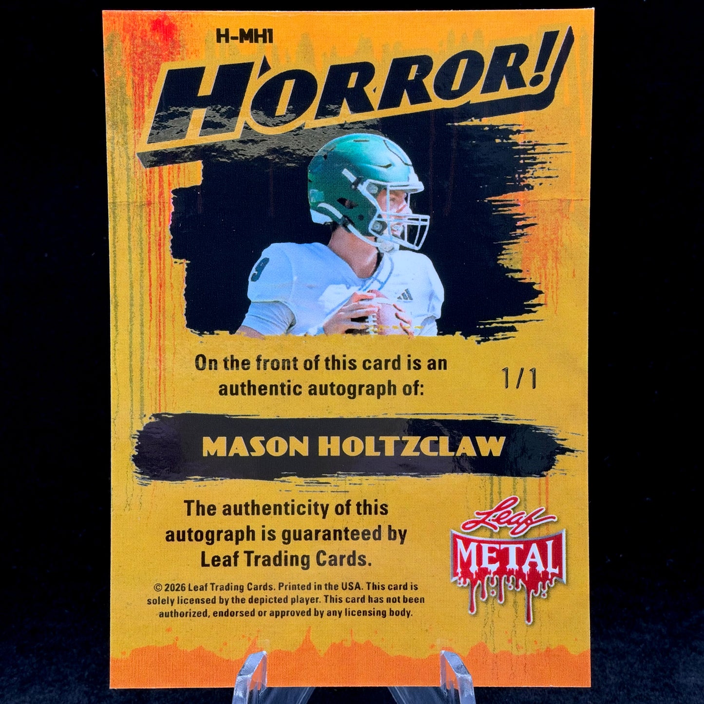 Leaf Metal Horror! Autograph Mason Holtzclaw 1 Of 1 Single Card [W/ One Touch Magnet Case]